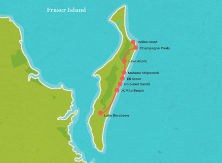 Route map for 3 Day Fraser Island