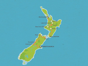 Route map for 11 Days Auckland to Christchurch