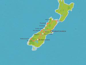 Route map for 11 Day Christchurch to Christchurch