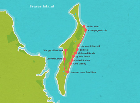 Route map for 3 Day Fraser Island