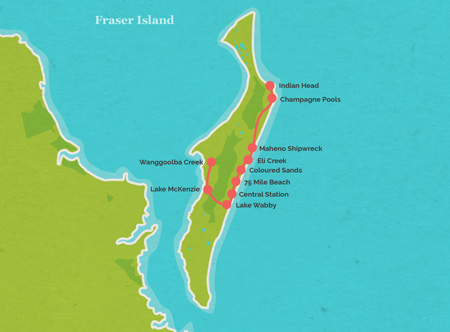 Route map for 3 Day Fraser Island