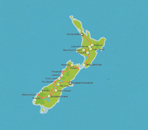 Route map for 18 Day Auckland to Christchurch