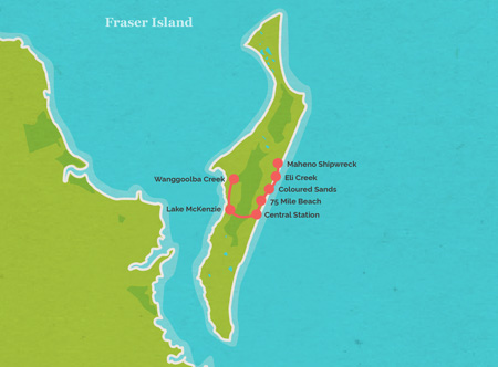 Route map for 1 Day Fraser Island
