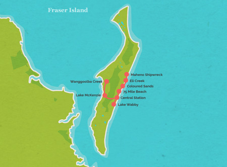 Route map for 2 Day Fraser Island