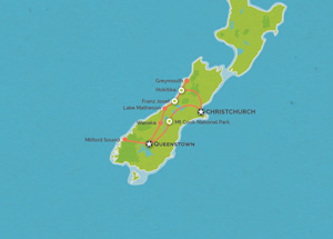 Route map for 9 Day Christchurch to Christchurch
