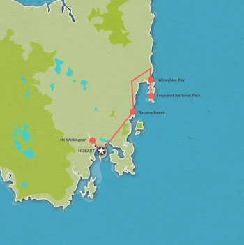 Route map for 1 Day Wineglass Bay Tour