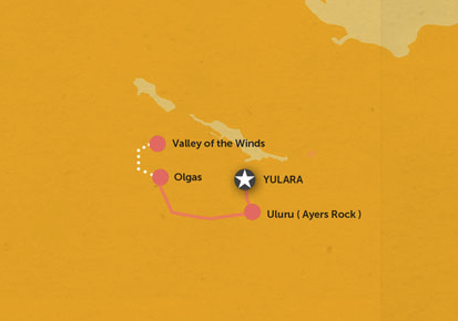 Route map for 2 Day Uluru Tour