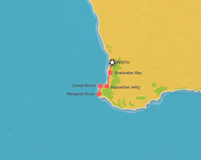 Route map for 1 Day Margaret River, Chocolate, Nougat, Wine and Coastal Tour