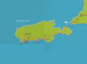 Route map for 1 Day Kangaroo Island Experience 