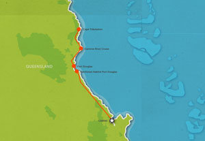 Route map for 1 Day Cape Tribulation Tour