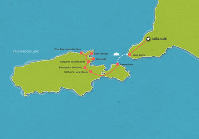 Route map for 1 Day Kangaroo Island Food & Wine