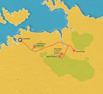 Route map for 1 Day Kakadu Tour