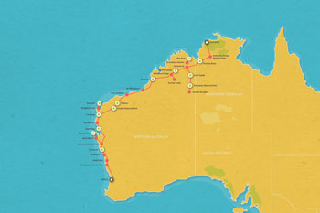Route map for 24 Day Darwin to Perth Tour