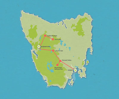 Route map for 2 Day Cradle Mountain Tour
