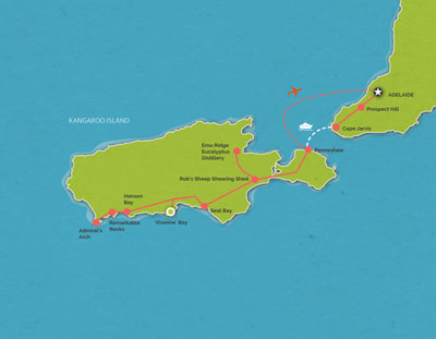 Route map for 3 Day Kangaroo Island Camping Adventure