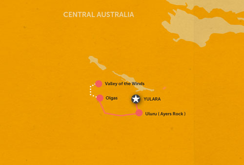 Route map for 2 Day Uluru Safari