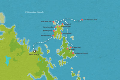 Route map for 3 Day Whitsunday Sailing - Getaway