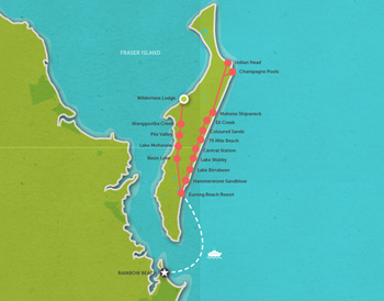 Route map for 3 Day Fraser Island