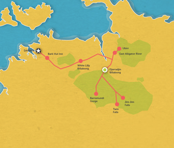Route map for 3 Day Kakadu Tour