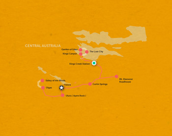 Route map for 4 Day Uluru Adventure