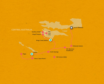 Route map for 3 Day Uluru Safari