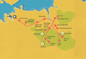 Route map for 5 Day Kakadu & Koolpin Gorge Safari