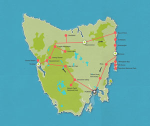 Route map for 5 Day Tasmania Tour