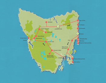 Route map for 7 Day Tasmania Tour