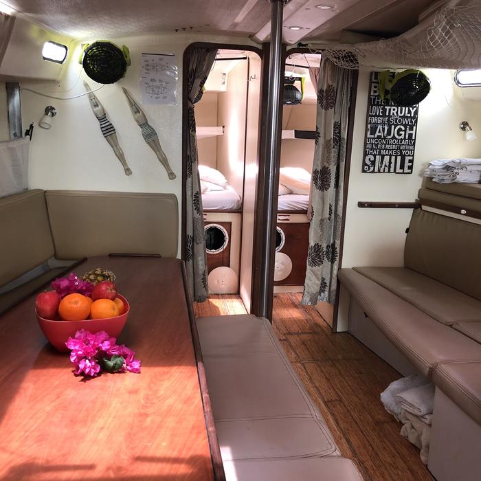 Prima - Interior Saloon and Bunks - Explore Whitsundays.JPG