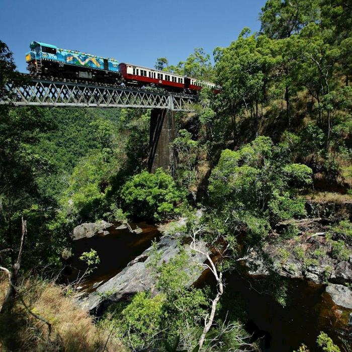 Down Under Tours Kuranda, Scenic Rail (09:50am), Rainforestation and Skyrail (3:45pm) incl. Return Cairns Transfers