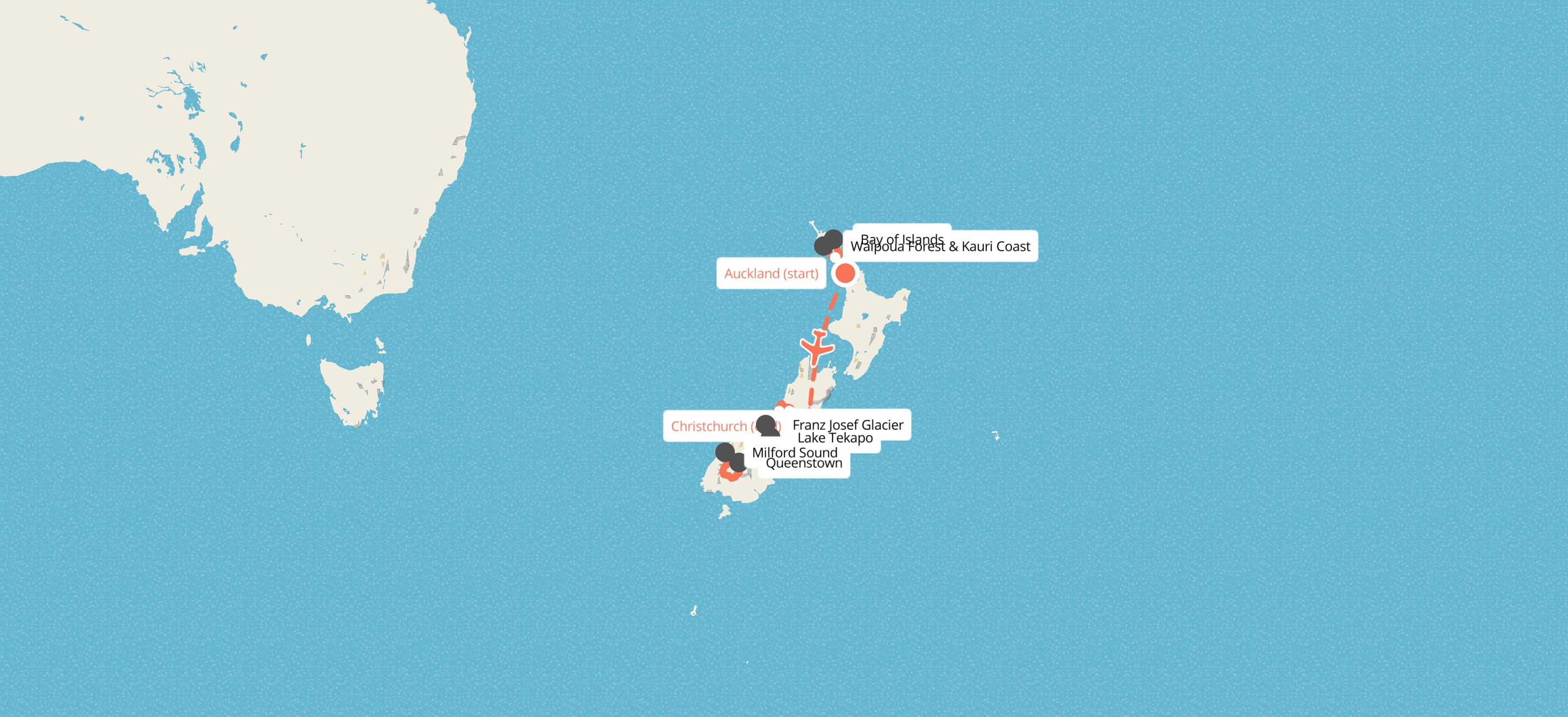 11 Day Cape to Fiordland Tour map