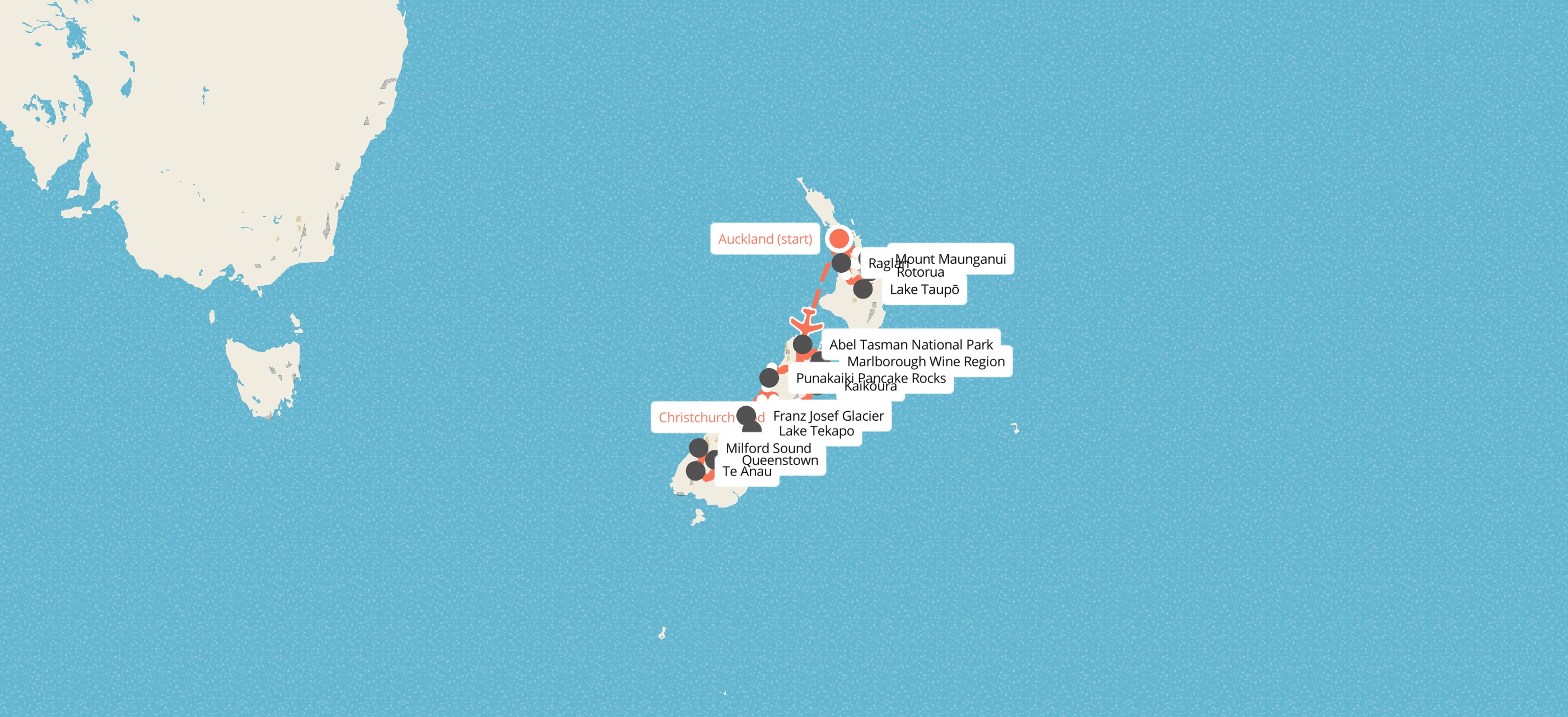 21 Day New Zealand Odyssey Tour map