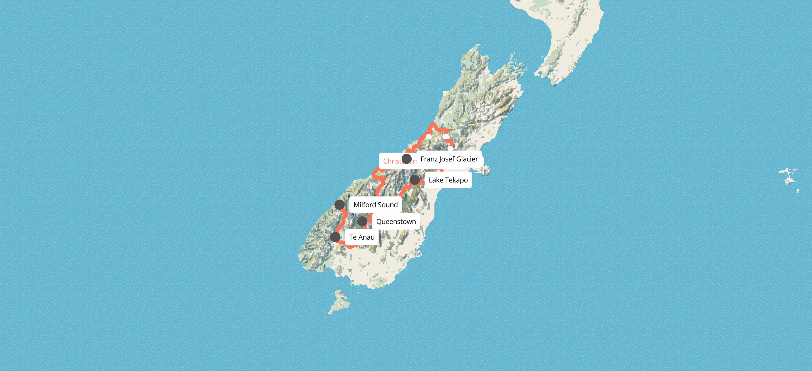 7 Day South Island Escape Tour map