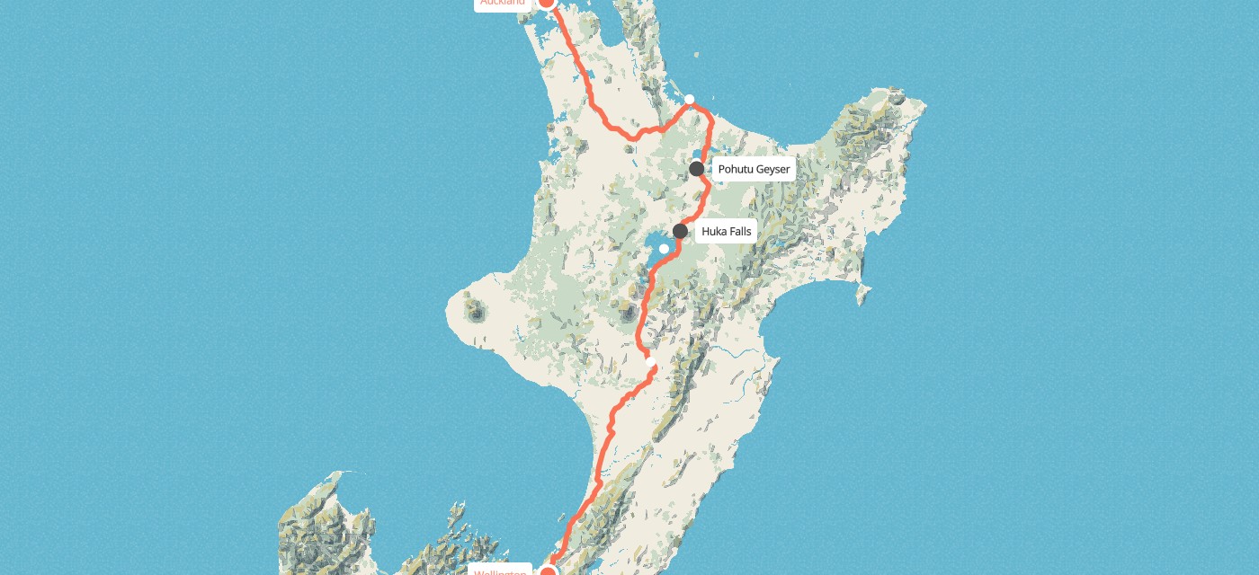 Route map for 8 Day North Island