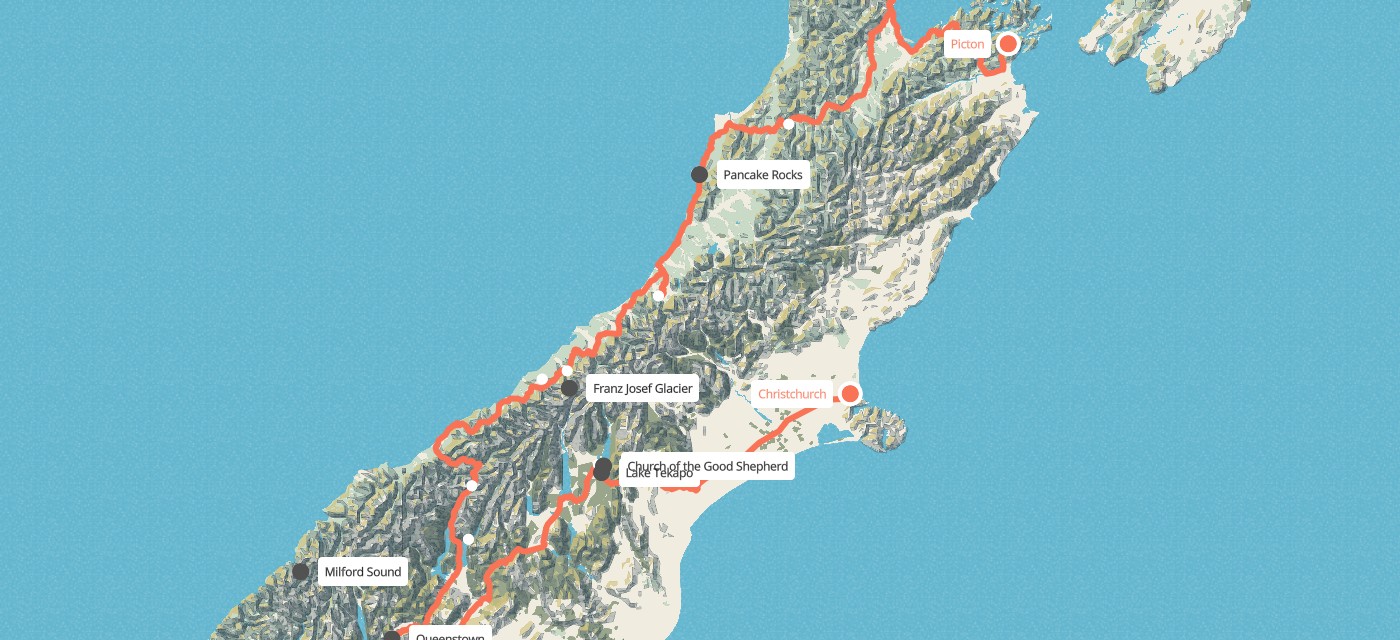 Route map for 11 Day Southern Wonders
