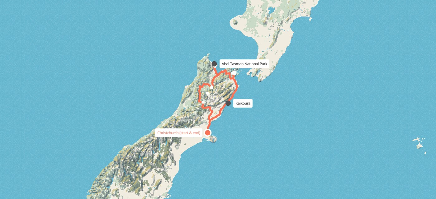 Route map for 5 Day Queen Charlotte Track Walk