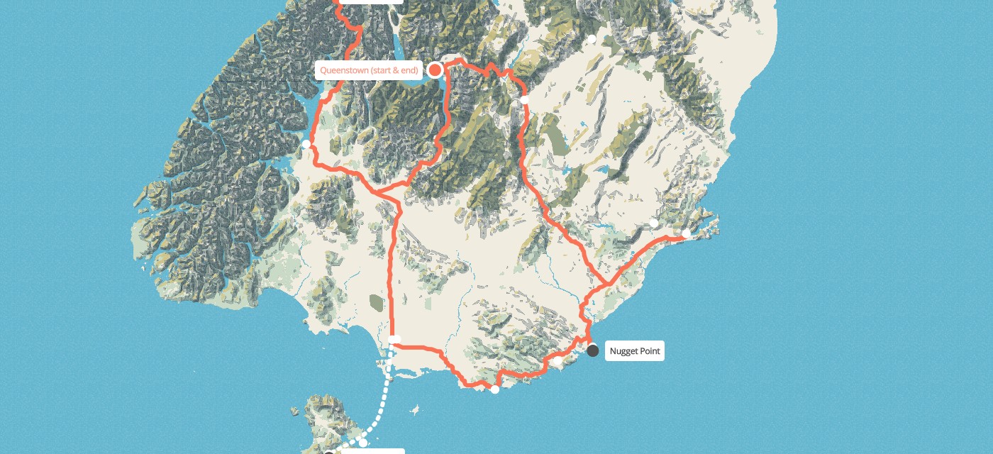 Route map for 5 Day Southern Highlights