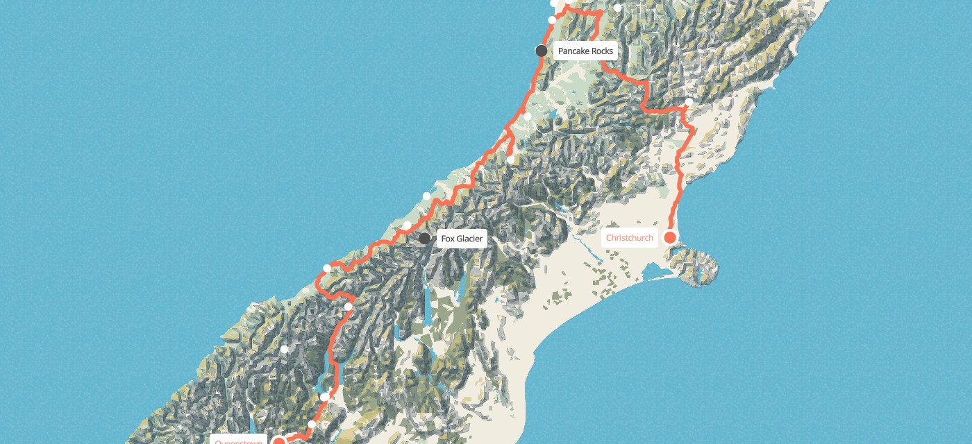 Route map for 7 Day West Coast Adventure
