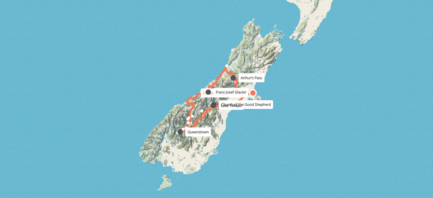 Route map for 10 Day Southern Pioneer